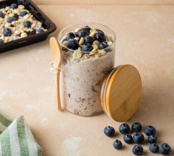 High Protein Overnight Oats - Weiße Blaubeere-Schokolade