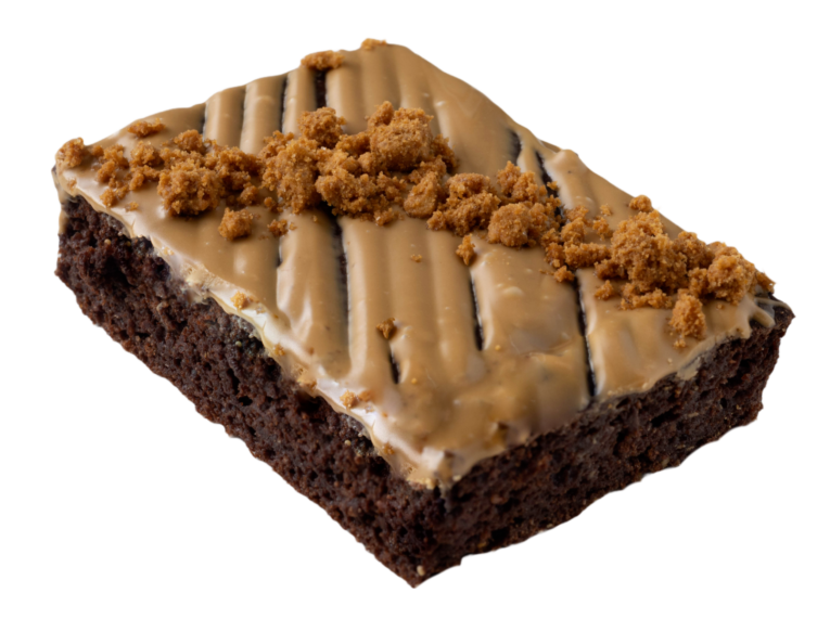 Schokoladen-Karamell-Spekulatius-Brownie mit Eischnee und Spekulatius-Streuseln