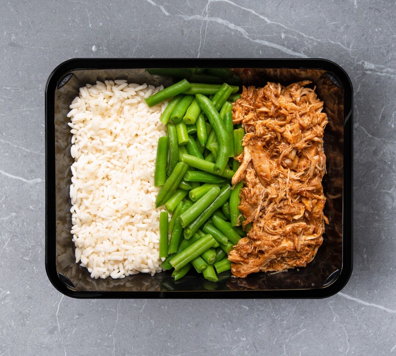 Reis - BBQ Pulled Chicken - Brechbohnen