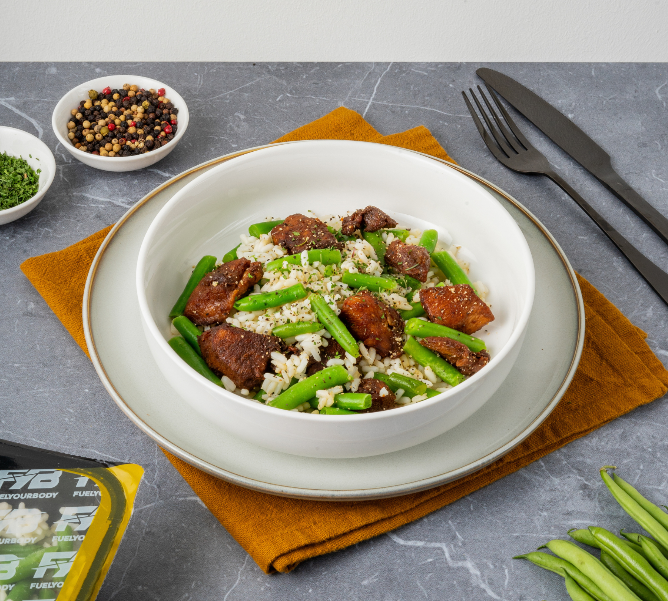 Reis - Hähnchen Teriyaki - Grüne Bohnen