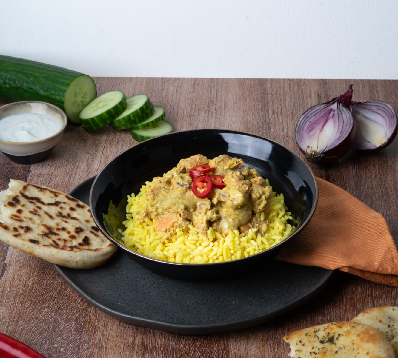 Gelber Reis - Hähnchen Tandoori