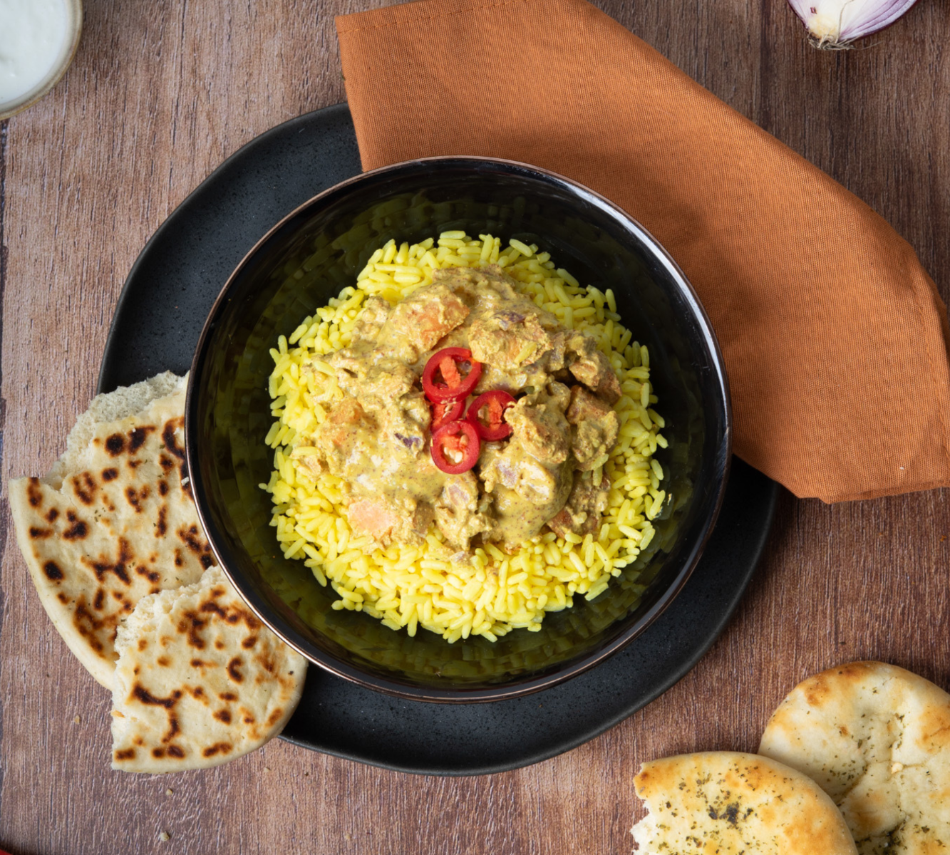 Gelber Reis - Hähnchen Tandoori