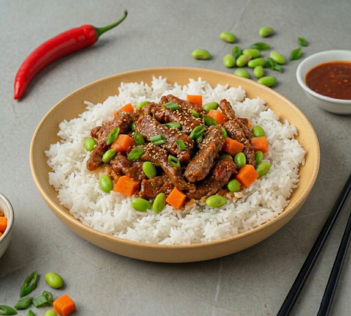 Heiße Koreanische Rindfleisch-Reisschüssel [MASSE]