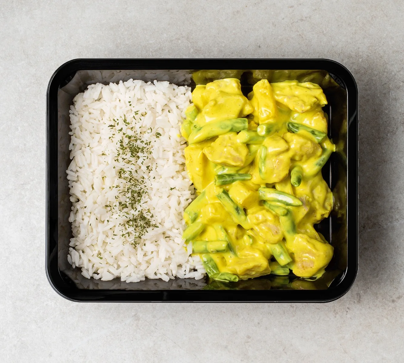 Basmati Reis - Hühnercurry - Brechbohnen & Ananas