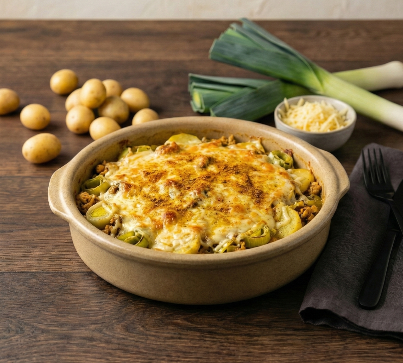 Cremiger Hähnchen-Lauch-Kartoffel-Ofen Gericht