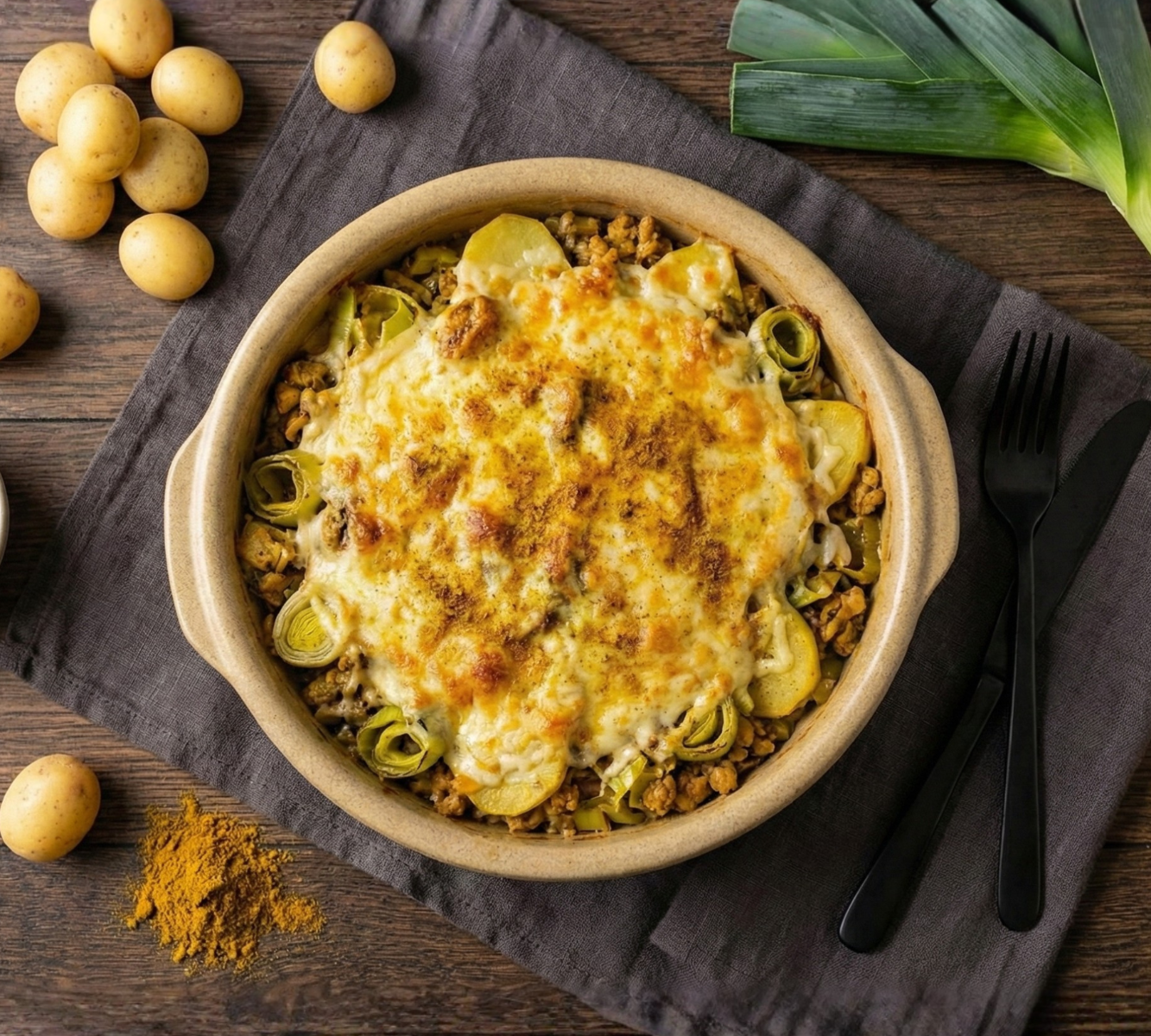 Cremiger Hähnchen-Lauch-Kartoffel-Ofen Gericht