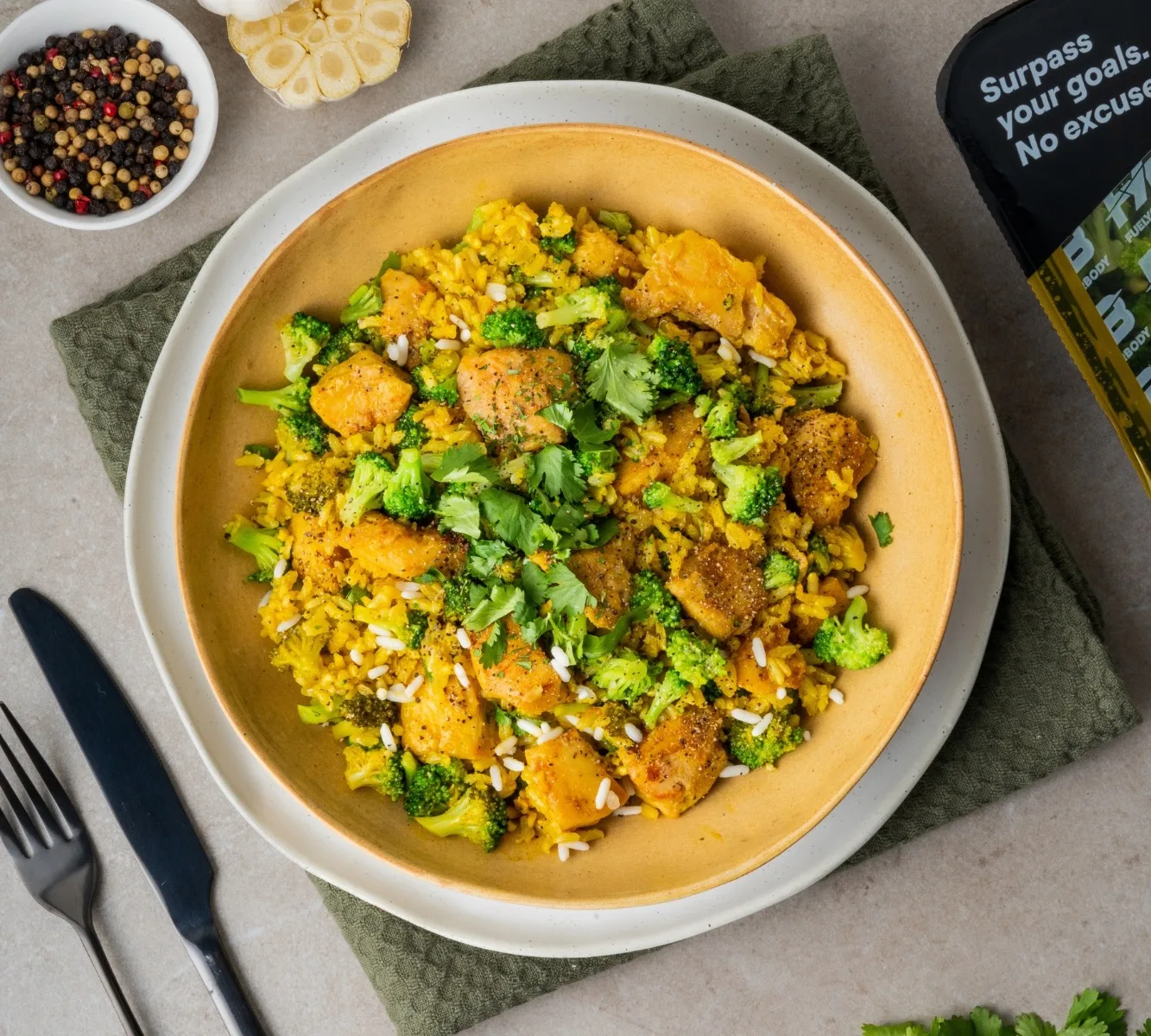 Brauner Reis - Hähnchen - Broccoli (Bombay Currysoße) [BULK]