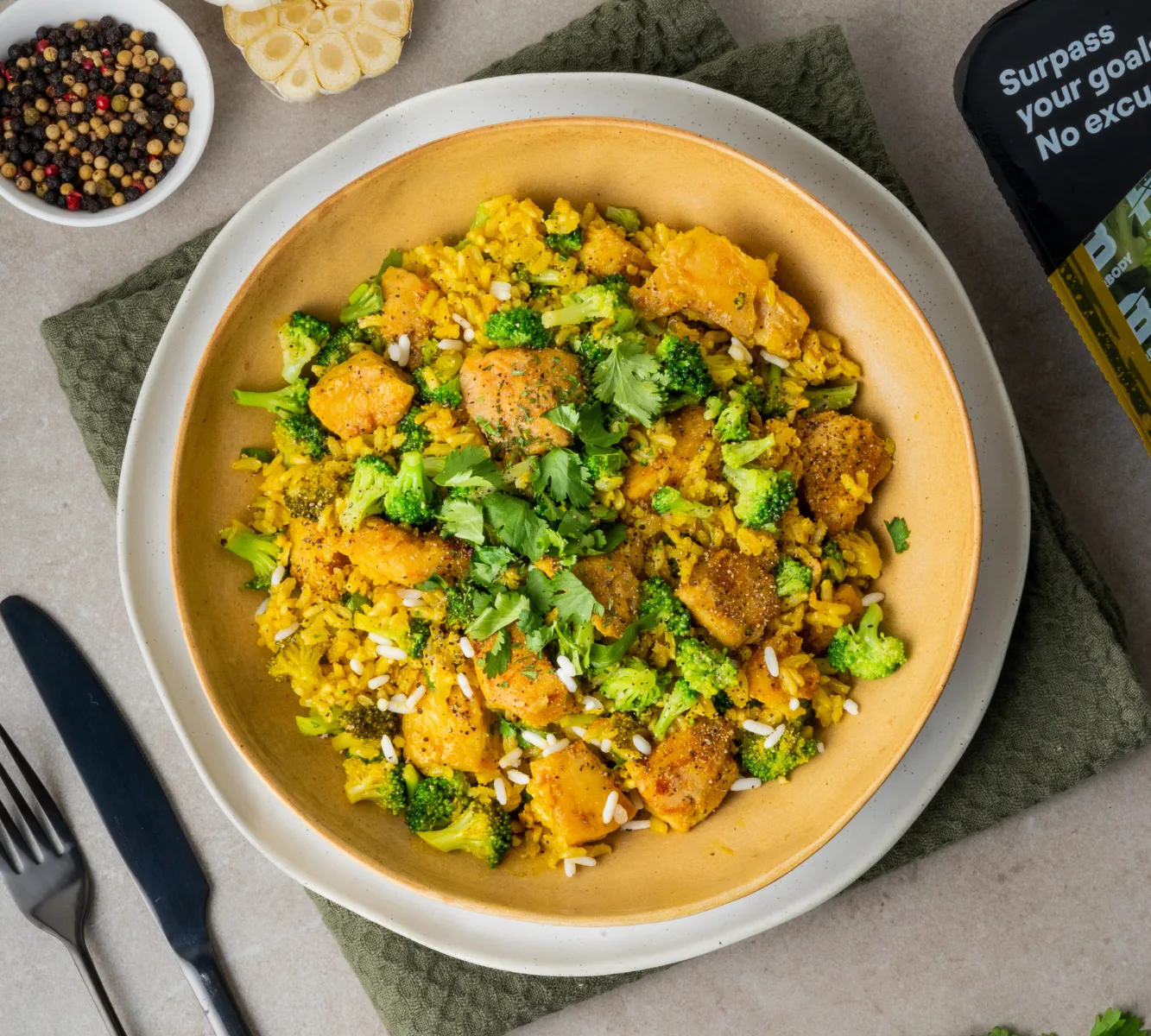 Brauner Reis - Hähnchen - Broccoli (Bombay Currysoße) [BULK]